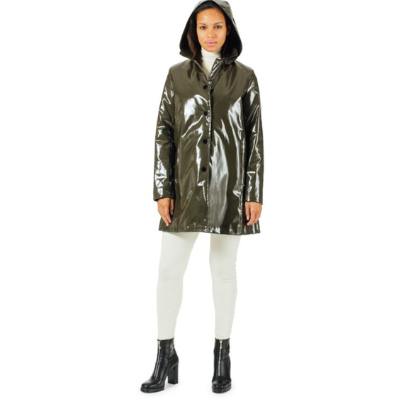 JANE POST ARMY ICONIC LEOPARD FAUX FUR LINED PRINCESS RAIN SLICKER COAT JACKET S - Picture 7 of 16